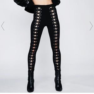 Dolls Kill Poster Girl Lace Up Black Leggings